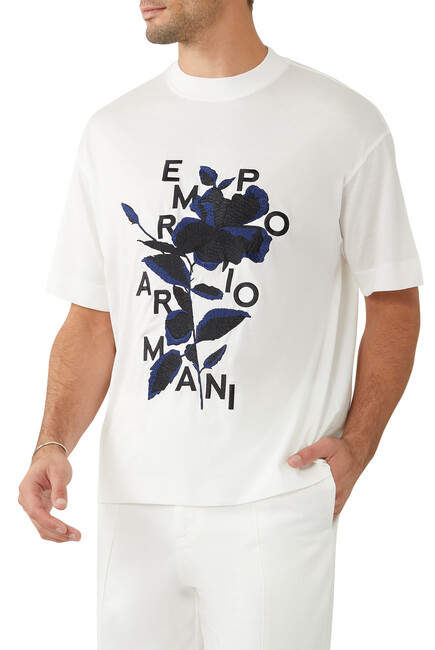 TEE SS RN FLOWER EMBROIDERY ON THE FRONT:Open Blue:M